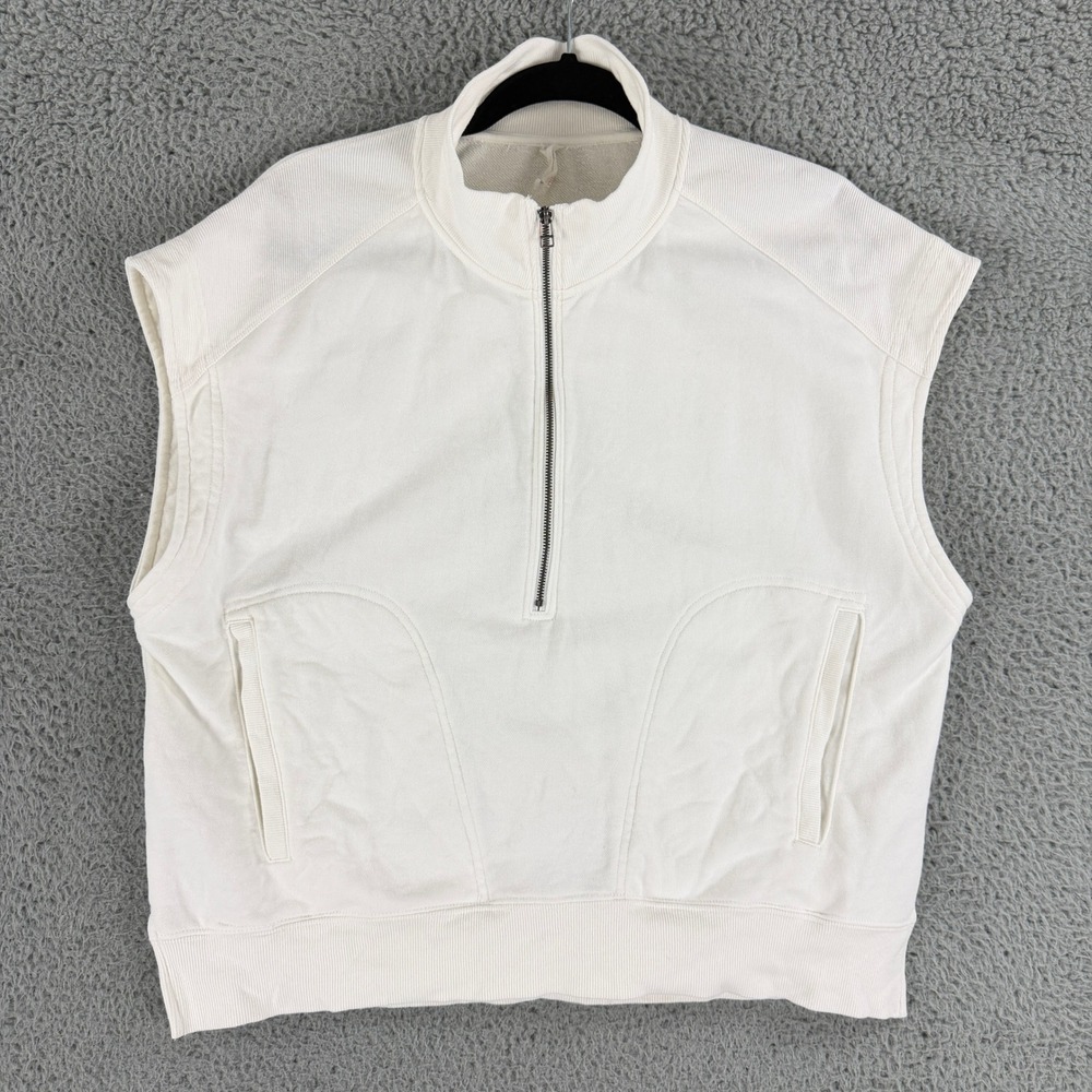 Daily Practice Anthropologie Sweatshirt Vest Womens L White 1/4 Zip Mock Neck